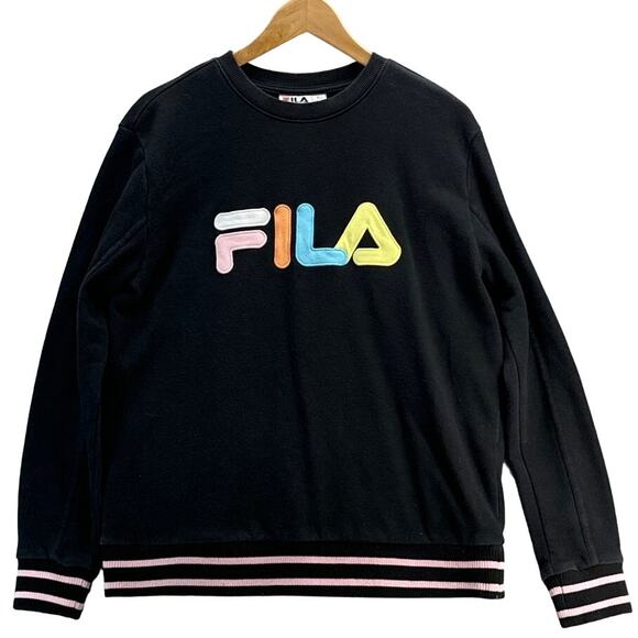 FILA Black Pastel Logo Crewneck Retro 90s Sweatshirt Women Large - Picture 1 of 5